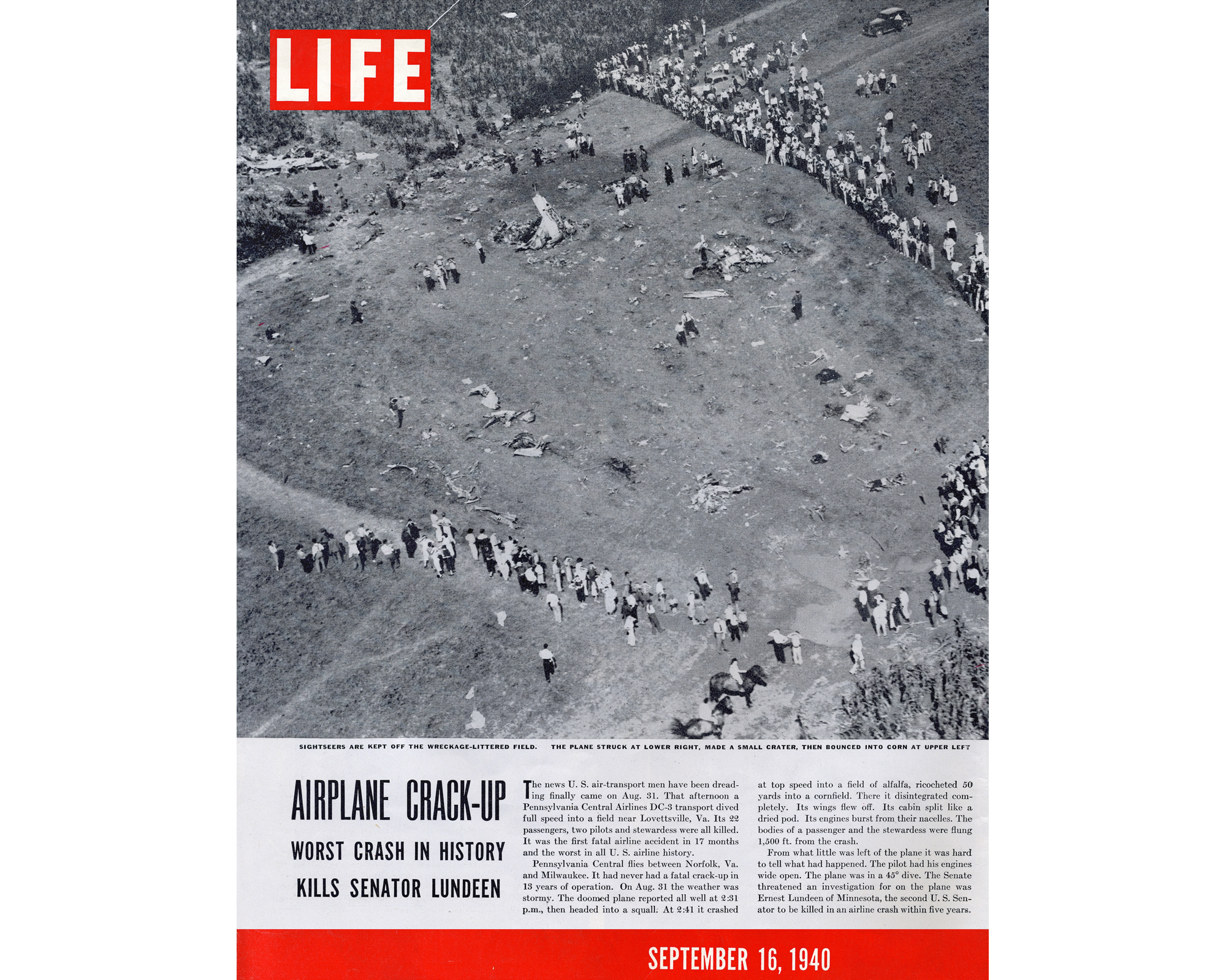 Thumbnail for the post titled: Airplane Crackup, Worst Crash In History, Kills Senator Lundeen – LIFE Magazine (1940)